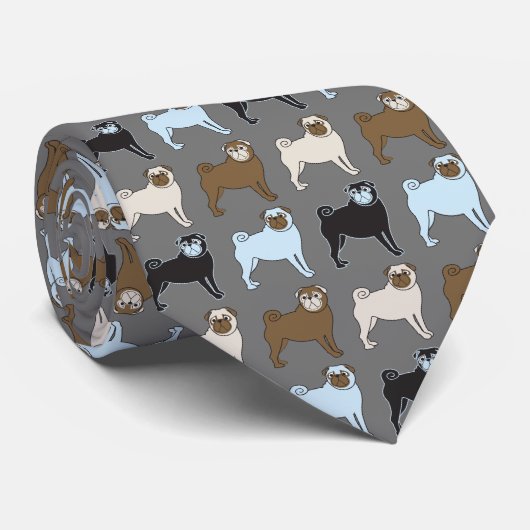 Pug Dog Doggy Puppy Schattige Meerkleurig Patroon Stropdas (Opgerold)