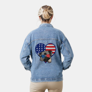 Pug Dog Dragen Zonnebril USA Flag Hart Vrouwen Denim Jacket