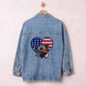 Pug Dog Dragen Zonnebril USA Flag Hart Vrouwen Denim Jacket (Hangar)