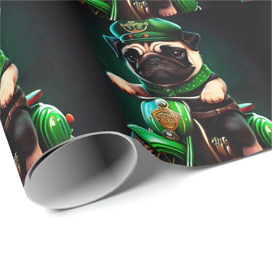 Pug Dog Driving Bike St. Patrick's Day Cadeaupapier (Rol Hoek)