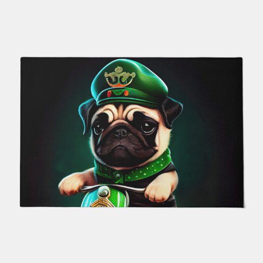 Pug Dog Driving Bike St. Patrick's Day Deurmat (Voorkant)