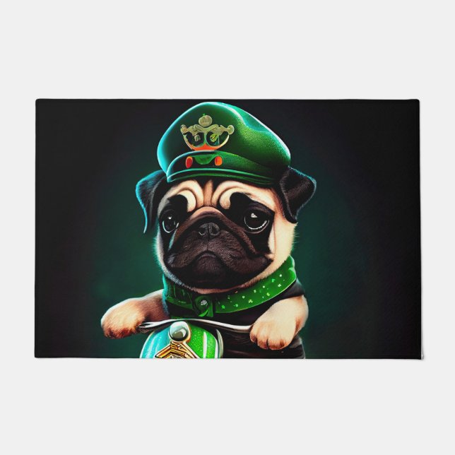 Pug Dog Driving Bike St. Patrick's Day Deurmat (Voorkant)