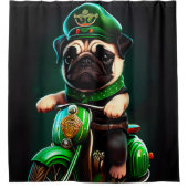 Pug Dog Driving Bike St. Patrick's Day Douchegordijn (Voorkant)