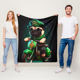 Pug Dog Driving Bike St. Patrick's Day Fleece Deken