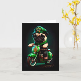 Pug Dog Driving Bike St. Patrick's Day Kaart
