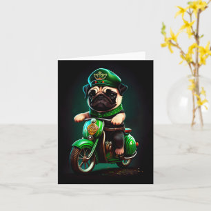 Pug Dog Driving Bike St. Patrick's Day Kaart