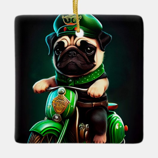 Pug Dog Driving Bike St. Patrick's Day Keramisch Ornament (Voorkant)