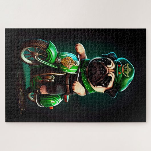 Pug Dog Driving Bike St. Patrick's Day Legpuzzel (Horizontaal)