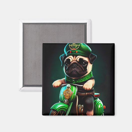 Pug Dog Driving Bike St. Patrick's Day Magneet (Voorkant / Achterkant)