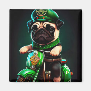 Pug Dog Driving Bike St. Patrick's Day Magneet