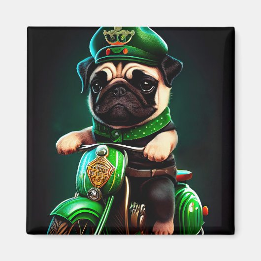 Pug Dog Driving Bike St. Patrick's Day Magneet (Voorkant)