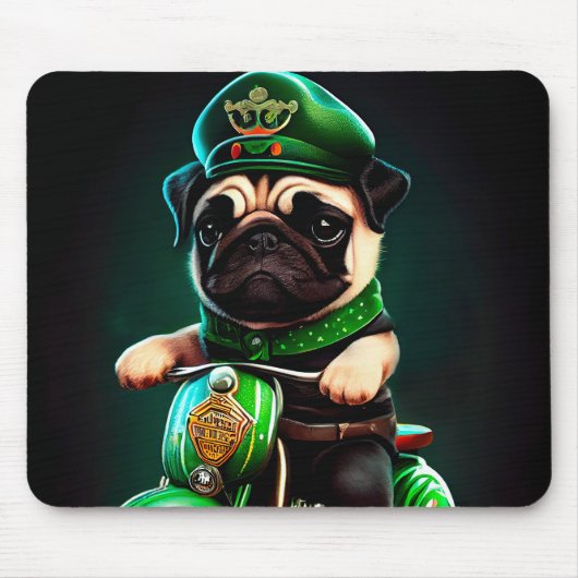 Pug Dog Driving Bike St. Patrick's Day Muismat (Voorkant)