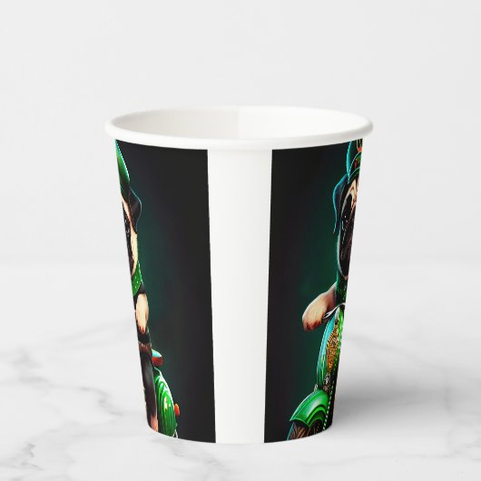 Pug Dog Driving Bike St. Patrick's Day Papieren Bekers (Links)