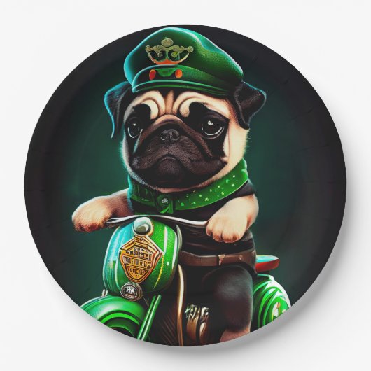 Pug Dog Driving Bike St. Patrick's Day Papieren Bordje (Voorkant)
