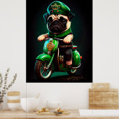 Pug Dog Driving Bike St. Patrick's Day Poster (Keuken)