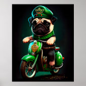 Pug Dog Driving Bike St. Patrick's Day Poster (Voorkant)