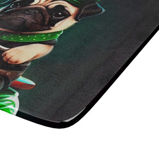 Pug Dog Driving Bike St. Patrick's Day Snijplank (Hoek)