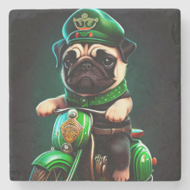 Pug Dog Driving Bike St. Patrick's Day Stenen Onderzetter