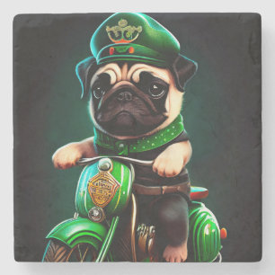 Pug Dog Driving Bike St. Patrick's Day Stenen Onderzetter