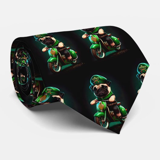 Pug Dog Driving Bike St. Patrick's Day Stropdas (Opgerold)