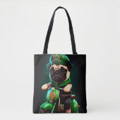 Pug Dog Driving Bike St. Patrick's Day Tote Bag (Voorkant)