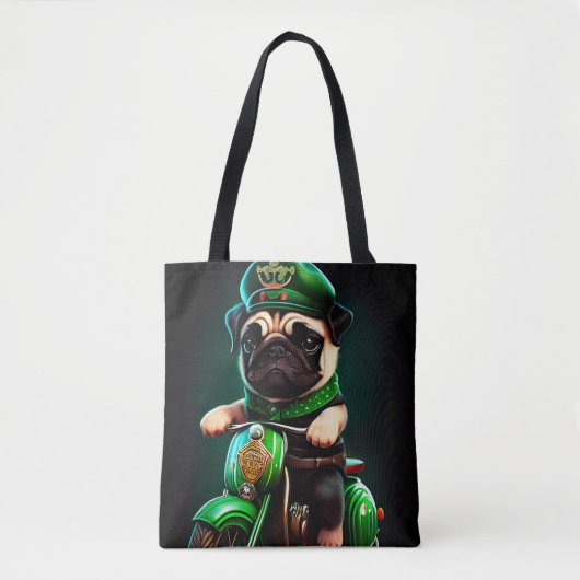 Pug Dog Driving Bike St. Patrick's Day Tote Bag (Voorkant)
