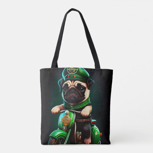 Pug Dog Driving Bike St. Patrick's Day Tote Bag (Achterkant)
