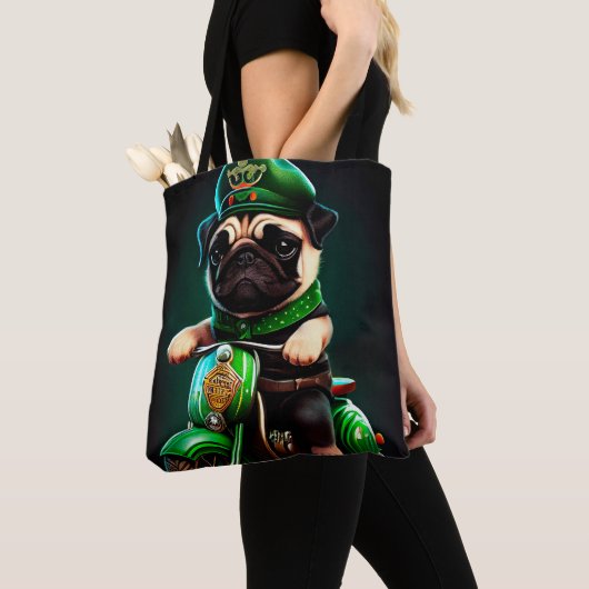 Pug Dog Driving Bike St. Patrick's Day Tote Bag (Dichtbij)