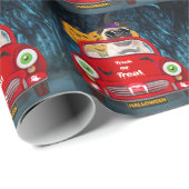 Pug Dog Driving Car Scary Halloween Cadeaupapier (Rol Hoek)