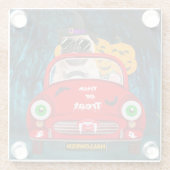 Pug Dog Driving Car Scary Halloween Glazen Onderzetter (Achterkant)