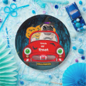 Pug Dog Driving Car Scary Halloween Papieren Bordje (Feest)