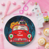 Pug Dog Driving Car Scary Halloween Papieren Bordje (Feest)