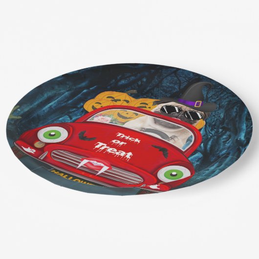 Pug Dog Driving Car Scary Halloween Papieren Bordje (Gekanteld)