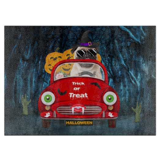 Pug Dog Driving Car Scary Halloween Snijplank (Voorkant)