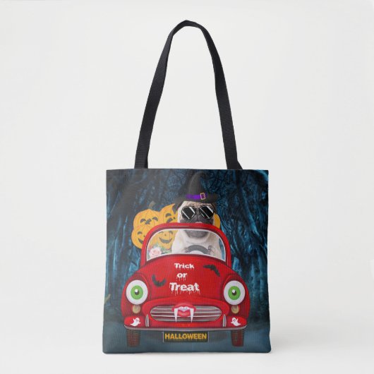 Pug Dog Driving Car Scary Halloween Tote Bag (Voorkant)