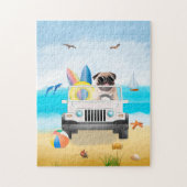 pug Dog Driving op strand Legpuzzel (Verticaal)