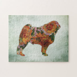 Pug Dog Floral over groen Legpuzzel