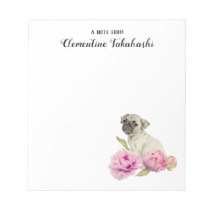 Pug Dog Floral Waterverf   Jouw namen toevoegen Notitieblok