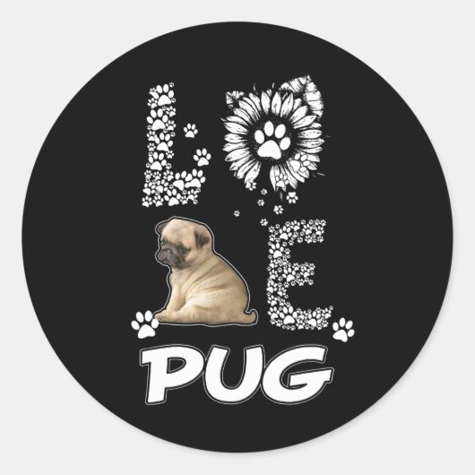 Pug dog Flower Lover Ronde Sticker (Voorkant)