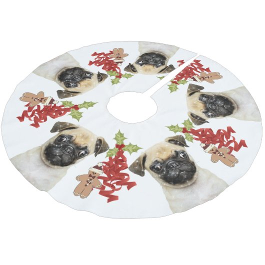 Pug Dog Fun Festiviteiten Kerstmis | Wit Kerstboom Rok (Gekanteld)