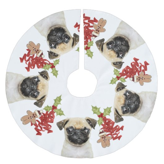Pug Dog Fun Festiviteiten Kerstmis | Wit Kerstboom Rok (Voorkant)