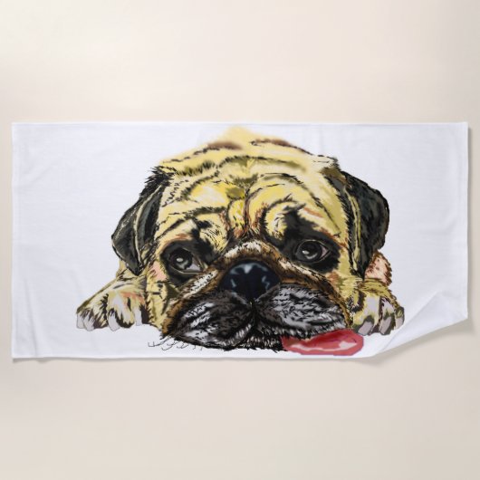 Pug Dog Funny Beach Towel - Uw kleuren Strandlaken (Voorkant)