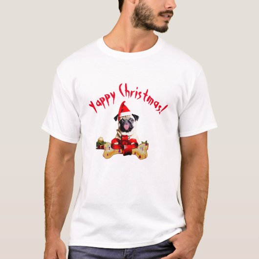 Pug Dog Gelukkig Kerstmis Grappig T-shirt (Voorkant)