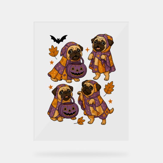 Pug Dog Ghost Halloween Spooky Acryl Bord (Voorkant)