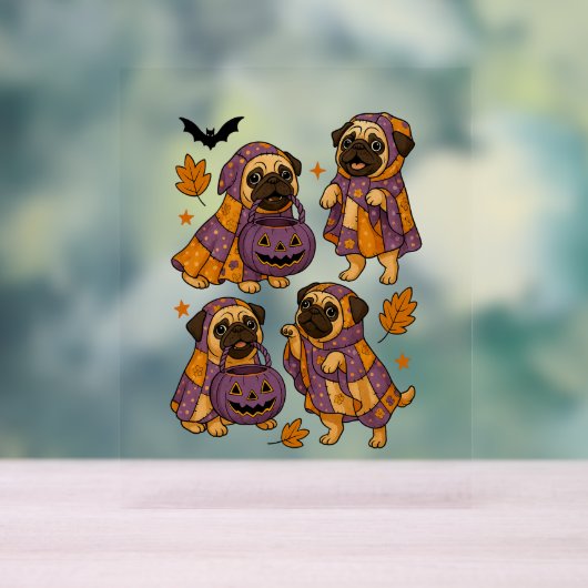 Pug Dog Ghost Halloween Spooky Acryl Bord (Neutraal)