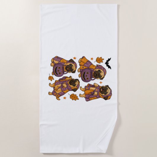 Pug Dog Ghost Halloween Spooky Strandlaken (Voorkant)