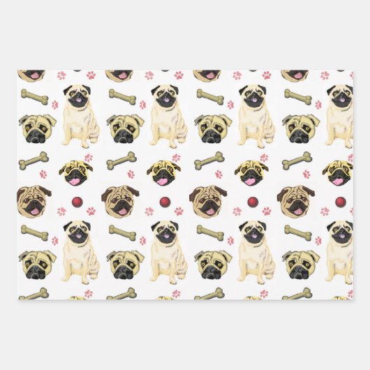 Pug Dog Gift Wrap Reeks Inpakpapier Vel (Voorkant 3)