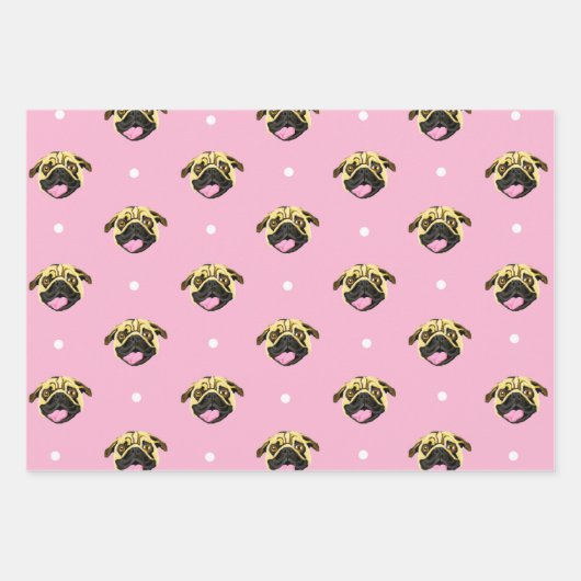 Pug Dog Gift Wrap Reeks Inpakpapier Vel (Voorkant)