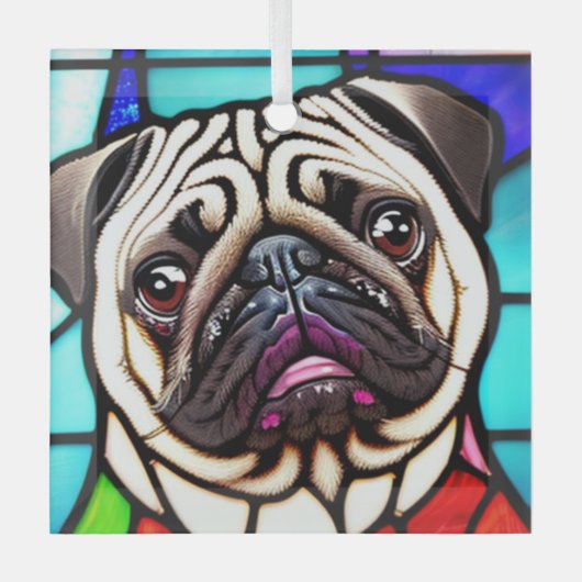 Pug Dog "Glas in lood" Glas Ornament (Voorkant)