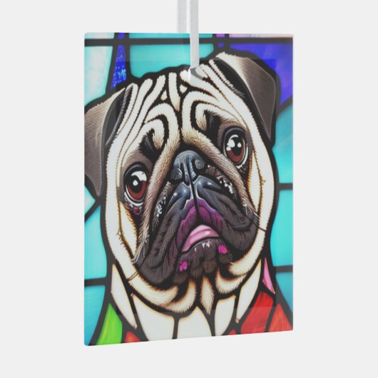 Pug Dog "Glas in lood" Glas Ornament (Voorkant Rechts)